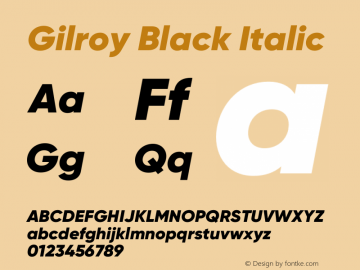 Gilroy-BlackItalic Version 1.000;PS 001.000;hotconv 1.0.88;makeotf.lib2.5.64775图片样张