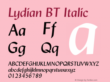 Lydian BT Italic Version 1.01 emb4-OT图片样张