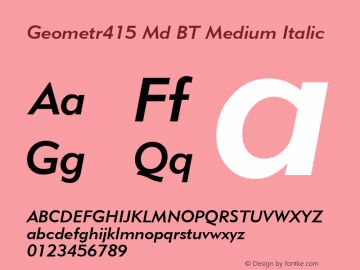 Geometr415 Md BT Medium Italic Version 1.01 emb4-OT图片样张