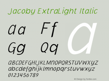 Jacoby ExtraLight Italic Version 1.00图片样张