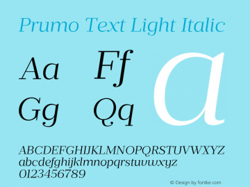 Prumo Text Light Italic Version 1.001;PS 001.001;hotconv 1.0.70;makeotf.lib2.5.58329图片样张