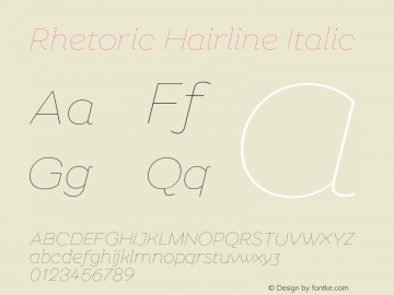 Rhetoric Hairline Italic Version 2.000;FEAKit 1.0图片样张