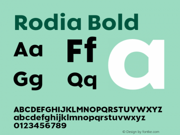 Rodia Bold Version 1.000;hotconv 1.0.109;makeotfexe 2.5.65596图片样张