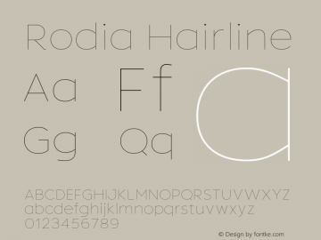 Rodia Hairline Version 1.000;hotconv 1.0.109;makeotfexe 2.5.65596图片样张