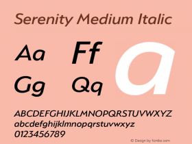 Serenity Medium Italic Version 2.000;PS 002.000;hotconv 1.0.88;makeotf.lib2.5.64775图片样张