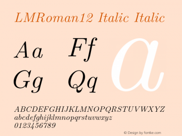 LMRoman12 Italic Italic Version 1.011;PS 0.99.3;Core 1.0.38;makeotf.lib1.6.5960图片样张