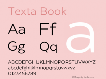 Texta Book Version 1.005;PS 001.005;hotconv 1.0.88;makeotf.lib2.5.64775图片样张