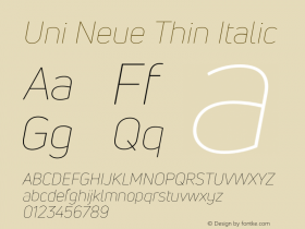 UniNeueThin-Italic Version 1.0图片样张