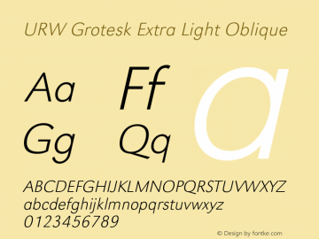 URWGrotesk-ExtLigObl Version 1.000;PS 1.00;hotconv 1.0.57;makeotf.lib2.0.21895图片样张