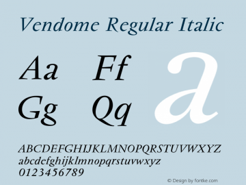 Vendome-RegIta Version 1.000;PS 1.00;hotconv 1.0.57;makeotf.lib2.0.21895图片样张