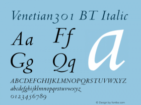 Venetian301 BT Italic Version 1.01 emb4-OT图片样张
