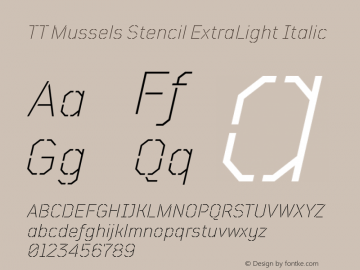 TT Mussels Stencil ExtraLight Italic Version 1.010.17122020图片样张