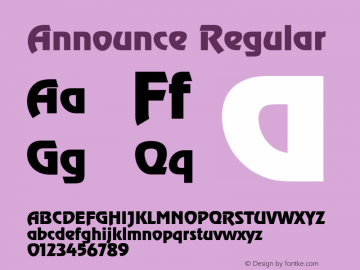Announce Regular Converted from c:\windows\fontfact\ANNOUNCE.FF1 by ALLTYPE Font Sample