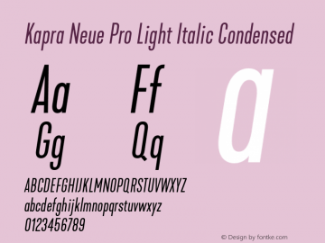 Kapra Neue Pro Light Italic Condensed Version 1.000;PS 001.000;hotconv 1.0.88;makeotf.lib2.5.64775图片样张