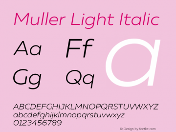 Muller-LightItalic Version 1.000;PS 001.000;hotconv 1.0.88;makeotf.lib2.5.64775图片样张