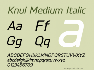 Knul-MediumItalic Version 1.001;PS 001.001;hotconv 1.0.56;makeotf.lib2.0.21325图片样张