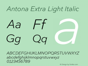 Antona-ExtraLightItalic Version 1.070图片样张