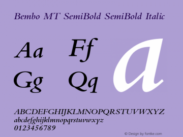 Bembo MT SemiBold Italic Version 1.00 - May 2001图片样张