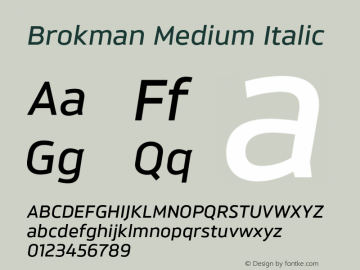Brokman Medium Italic Version 1.002;PS 001.002;hotconv 1.0.70;makeotf.lib2.5.58329图片样张