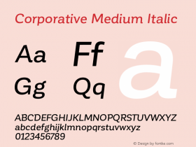 Corporative Medium Italic Version 1.000;PS 001.000;hotconv 1.0.70;makeotf.lib2.5.58329图片样张