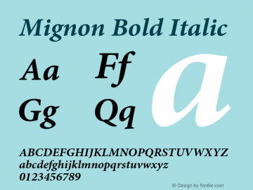Mignon Bold Italic Version 2.030;PS 2.000;hotconv 1.0.51;makeotf.lib2.0.18671图片样张