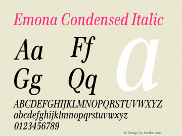 Emona Condensed Italic Version 1.00图片样张