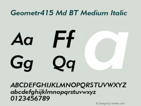 Geometr415 Md BT Medium Italic Version 1.01 emb4-OT图片样张