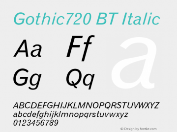 Gothic720 BT Italic Version 1.01 emb4-OT图片样张