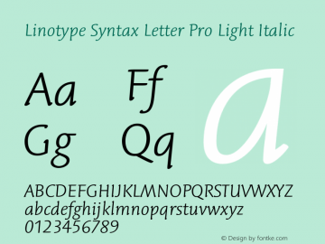 LinotypeSyntaxLttrPro-LtIt Version 1.00图片样张
