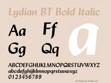 Lydian BT Bold Italic Version 1.01 emb4-OT图片样张