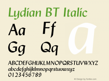 Lydian BT Italic Version 1.01 emb4-OT图片样张