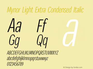 Mynor Light Extra Condensed Italic Version 001.000 January 2019图片样张