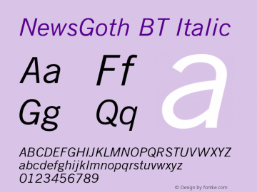 NewsGoth BT Italic Version 1.01 emb4-OT图片样张