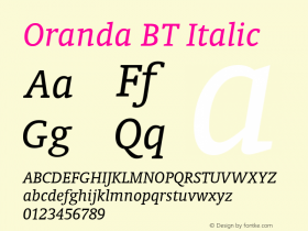 Oranda BT Italic Version 1.01 emb4-OT图片样张