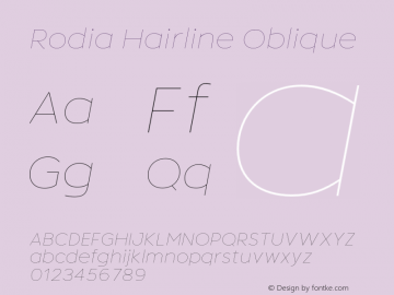 Rodia Hairline Oblique Version 1.000;hotconv 1.0.109;makeotfexe 2.5.65596图片样张
