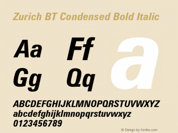 Zurich Cn BT Bold Italic Version 1.02图片样张