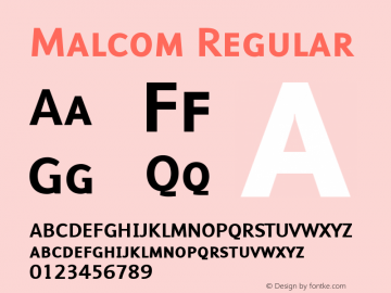 Malcom Regular Version 001.000 Font Sample