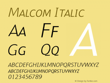 Malcom Italic Version 001.000 Font Sample