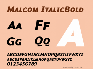 Malcom ItalicBold Version 001.000 Font Sample