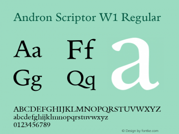 Andron Scriptor W1 Regular Version 1.000 2005 initial release Font Sample