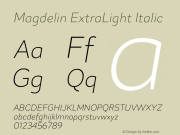 Magdelin-ExtraLightItalic Version 1.000 | wf-rip DC20190820图片样张