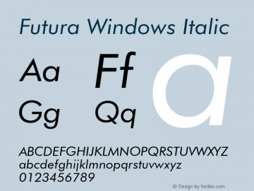 Futura Windows Italic Version 1.00;February 25, 2020;FontCreator 12.0.0.2554 64-bit图片样张
