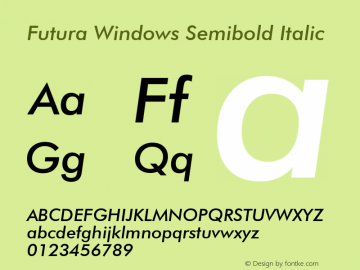 Futura Windows Semibold Italic Version 1.00;February 25, 2020;FontCreator 12.0.0.2554 64-bit图片样张