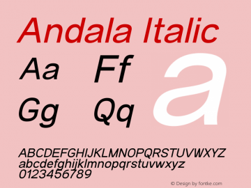 Andala Italic Version 1.002;Fontself Maker 3.5.4图片样张