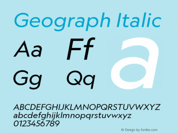 Geograph Italic Version 1.001;May 5, 2018;FontCreator 11.0.0.2408 32-bit图片样张