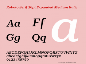 Roboto Serif 28pt Expanded Medium Italic Version 1.004图片样张