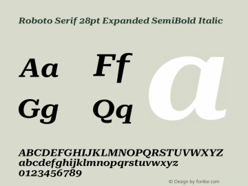 Roboto Serif 28pt Expanded SemiBold Italic Version 1.004图片样张