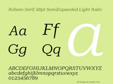 Roboto Serif 28pt SemiExpanded Light Italic Version 1.004图片样张