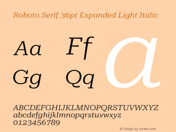 Roboto Serif 36pt Expanded Light Italic Version 1.004图片样张