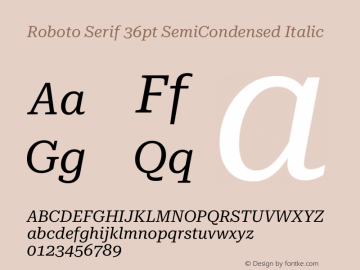 Roboto Serif 36pt SemiCondensed Italic Version 1.004图片样张